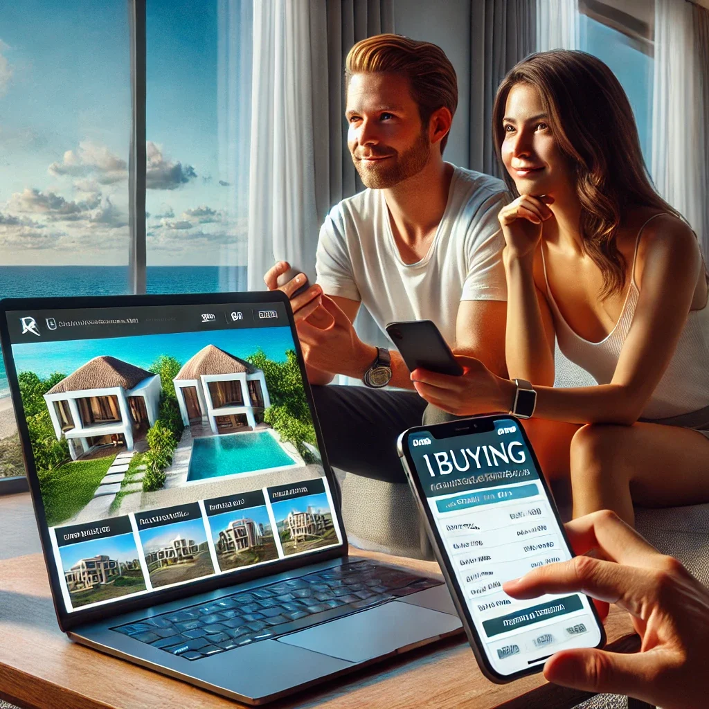 dalle-2025-02-17-16-03-24-a-realistic-image-of-a-couple-using-a-laptop-and-smartphone-to-buy-a-luxury-beachfront-property-in-mexico-through-an-ibuying-platform-the-screen-disp