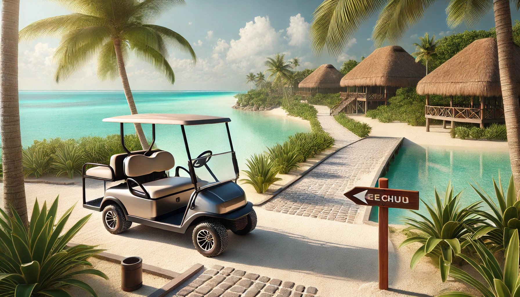 tulum-beachside-golf-cart-sandy-path